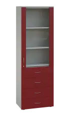 LE - 64 skříň léková prosklená, pravá, korpus šedý, dvířka burgundská